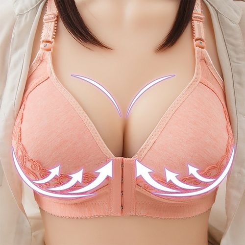 Plus Size Push Up Bra, Front Closure Solid Color Brassiere Bra