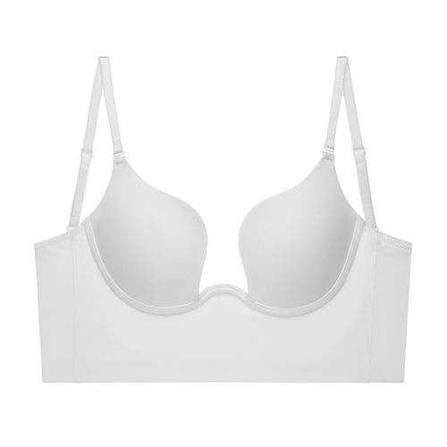 Fashion Women Sexy Push Up Bra Backless Low Cut Plunge Brassiere Open Back  Wedding Underwear Invisible Seamless Female Deep U Lingerie(#White)