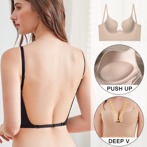 Deep U Open Cup Glossy Backless Broadside Bra With Removable Straps Push Up  Underwear Women Sexy Lingerie White Black 2022 New - Bras - AliExpress