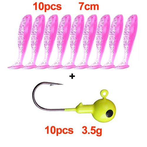 Generic 20pcs/lot Fishing Lure Soft Bait Kit Soft 7cm Colored Jig Head Hook  3.5g Fishing Hooks With Fishing Tackle Pesca