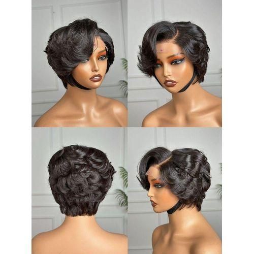 Fashion Natural Black Pixie Finger Wave Wig
