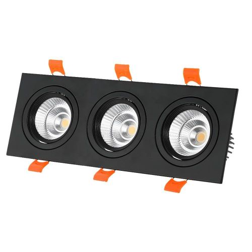 Generic Triple-Head Recessed Rectangular COB LED Downlight Spotlight (Black Finish)
