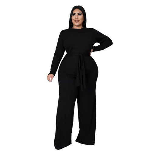Women's Sets Knotted Long Sleeve Top & Wide Leg Pants Two-Piece
