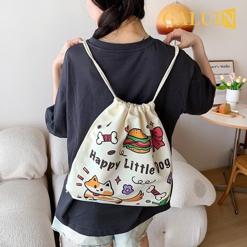 product_image_name-GALUIN-Multi-purpose drawstring bag, large capacity canvas bag, travel backpack, cute and simple - Happy Puppy-1