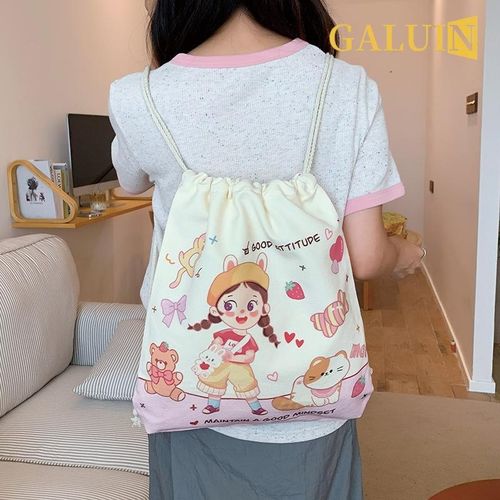 product_image_name-GALUIN-Multi-purpose drawstring bag, large capacity canvas bag, travel backpack, cute and simple - Happy Puppy-6