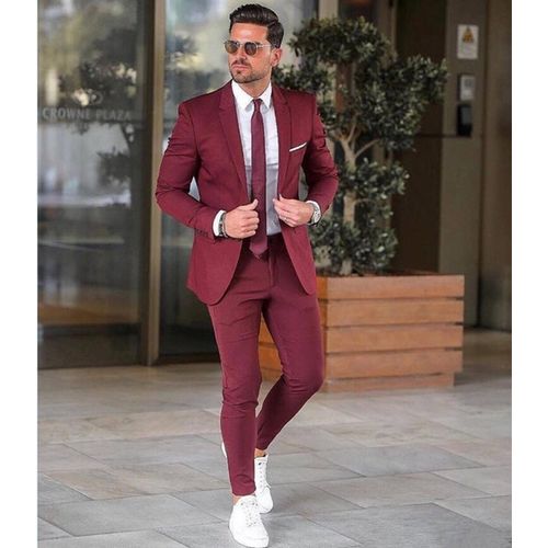 Fashion Elegant Custom Burgundy Men Suit Bs For Party Prom 2 Pieces Red Suit  For Men