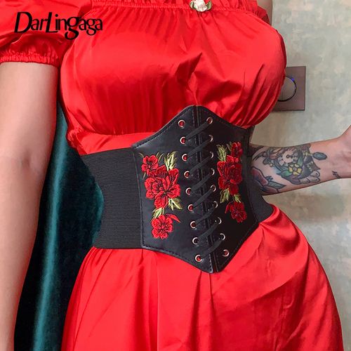 Fashion (Floral Corset Top)Darlingaga Gothic Dark Lace Up Crop Top