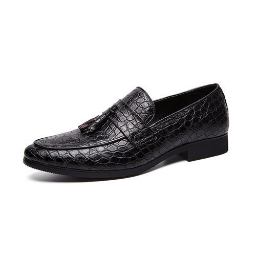 Fashion Tassel Leather Shoes Male Shoes Plus Size 38-47 Crocodile Pattern  Slip-on Wedding ShoesWedding Shoes-Black