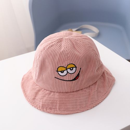 Fashion Doitbest 1 To 4 Years Old Boy Girl Bucket Fishing Hats Autumn  Corduroy Smiley Spring Baby Kids-Pink