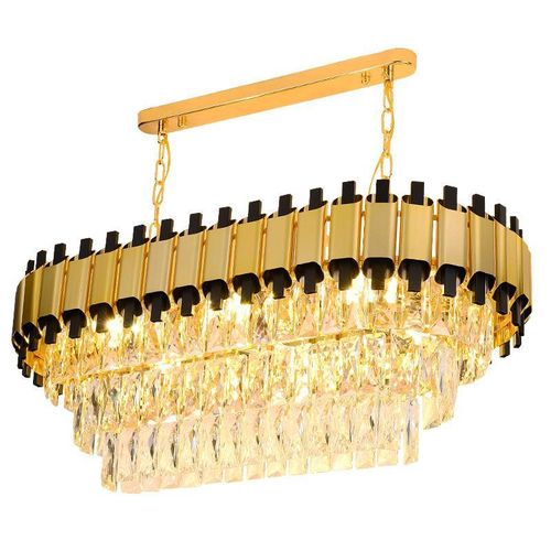 Generic Modern Linear Oval Gold & Black Leather Crystal Chandelier - image 2
