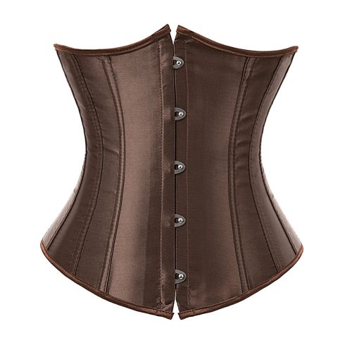 Fashion Underbust Waist Corset Gothic Top Black Satin Corsets For Women  -Brown