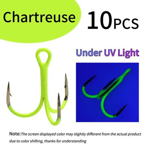 Ellllv 10PCS 14# - 3/0 Round Bent Inline Treble Hooks Fluorescent/Luminous  Saltwater Freshwater Fishing Lure Bait Triple Hook