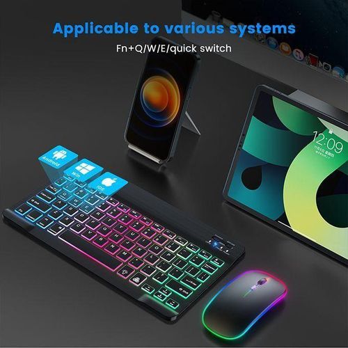 product_image_name-Generic-Rechargeable Bluetooth Wireless Keyboard And Mouse Kit For Tablets Phones Laptops PC With RGB Backlight-4