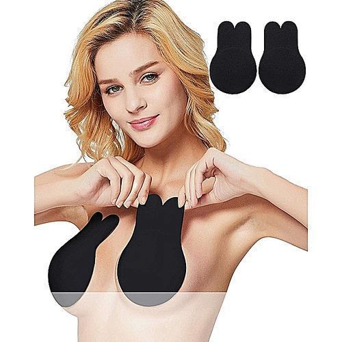 Fashion 2pcs/pair Women Breathable Strapless Push Up Bra Rabbit Shape  Reusable Silicone Invisible Bra Breast Lifting Nipple Cover Stick On Self Adhesive  Bra-Black