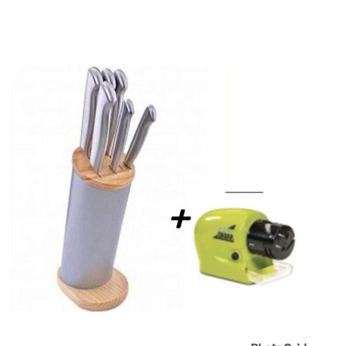 product_image_name-Generic-Knife Set With Holder Rack Plus Knife Sharpener -1
