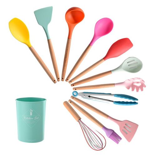 11PCS Silicone Cooking Kitchen Utensils Set with Holder, Silicone