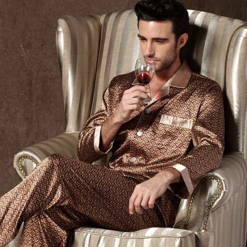 Fashion Mens Designer Pajamas For Men Nightwear Long Sleeve Sleep Tops  Trousers Thin Ice Silk Pajamas Men Sleepwear Set Pijama Set Golden Size L