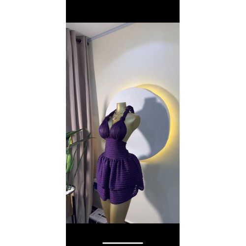 product_image_name-High Fashion-Elegant Ruched Halter-Neck Bubble Mini Dress for Women – Textured Crepe Party & Evening Wear-6