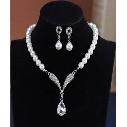 product_image_name-Fashion-WHITE BEADED LUXURY SET FOR WOMEN-NECKLACE AND EARRINGS-1