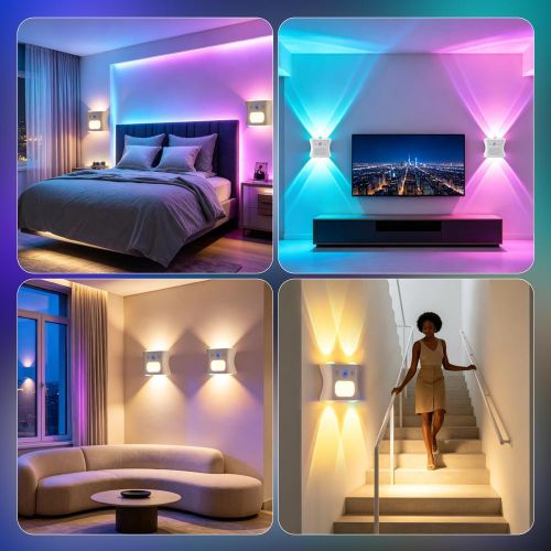 Generic Double Sides Glow LED Wall Lamp, Motion Sensor RGB Color Changing Decor Night Light - image 8