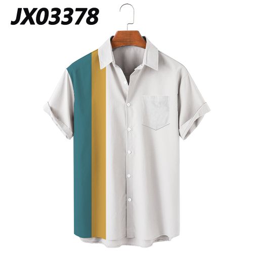 Fashion Vintage Striped Colorblock Short Sleeve Shirt Shirt-White