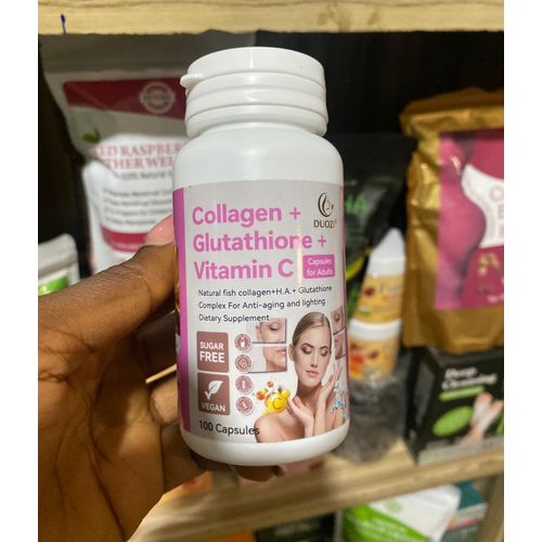 duozi collagen glutathione +C SUPPLEMENT , BENEFITS : a beauty-focused capsule designed to support skin whitening, anti-aging, and overall vitality. It combines collagen peptides with vitamin C (and often Replying to @AIJAY'S PLACE Duozi