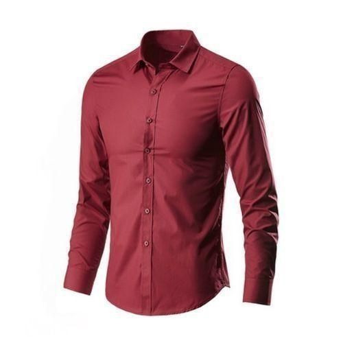 Fashion Men's Burgundy Slim Fit Long Sleeve Shirt  Classic