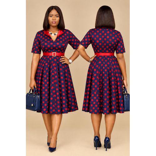 Fashion Poka Dot Corporate Flared Dress