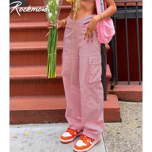 Cargo Pants Women Pink Color, Cargo Pants High Waist Pink