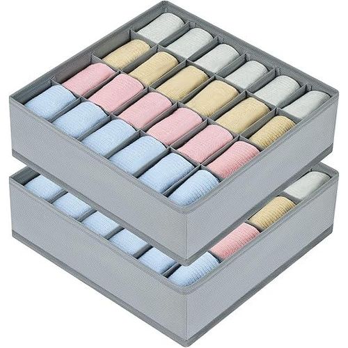 Generic 2 Pack 24 Grids Drawer Organizers, Foldable Underwear Sock Storage Boxes, Gray for Closet Bedroom Bathroom