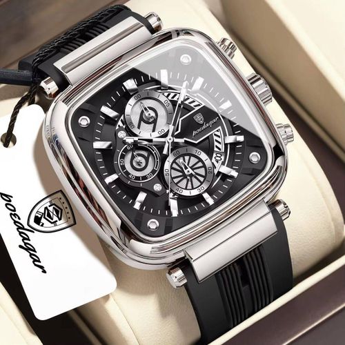POEDAGAR Super-Premium Mechanical Chronograph Watch Genuine Rubber Strap & Water Resistant