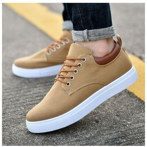 Fashion Solid Color Men's Breathable Lace-up Canvas Sneakers - Khaki ...