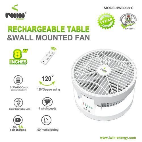 Generic IWIN ENERGY 8 Inches Rechargeable Rotating Fan With LED Lighting-Remote Control - image 3