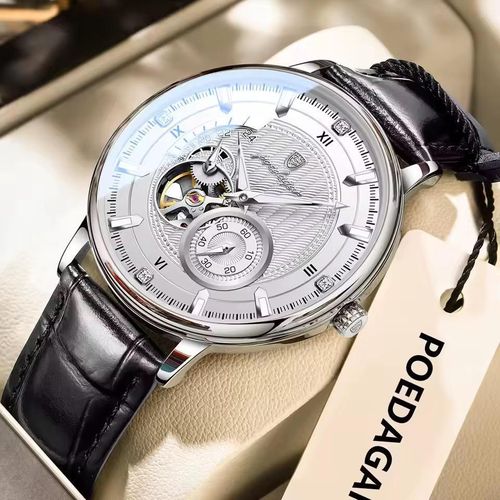 product_image_name-POEDAGAR-Attractive Sophisticated Black Leather Designer Engine Magnetic  Wristwatch -1
