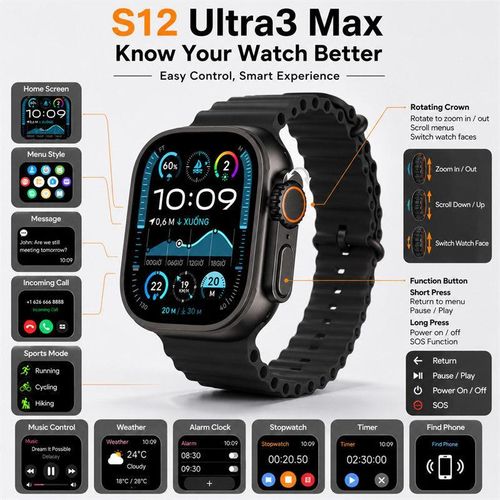 DRASURE S12 Ultra3 Max Smart Watch 49mm 2.3" OLED Bluetooth Call with 7 Color Straps For Android iOS - image 2