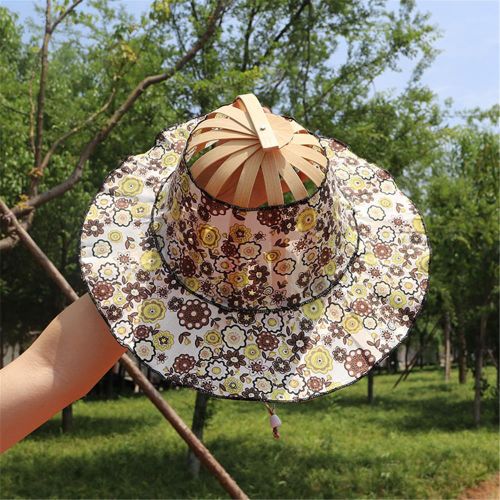 Fashion New Design Caps Folding Fan Women Girl Sun Floral Printed Sunshade Hat  Foldable Bamboo Hats Fans Sunhat Hand Fan Traveling Cap
