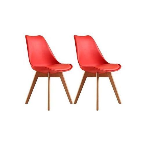 product_image_name-Generic-Padded Plastic Chair In Wood Legs( Set Of 2) Red-1