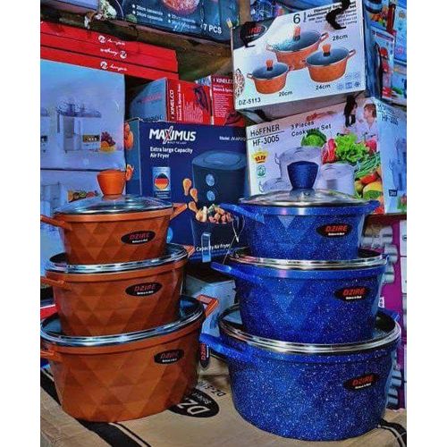 Generic cast aluminum cookware set with a non-stick coated interior.