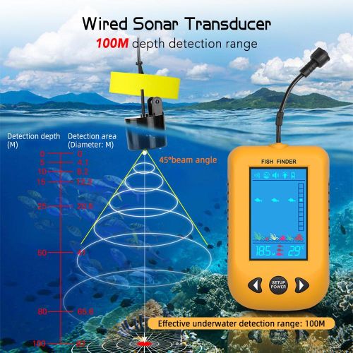 Generic Portable Fish Finder Handheld Wired Fish Depth Finder Kayak Boat  Fishfinder with Sonar Transducer