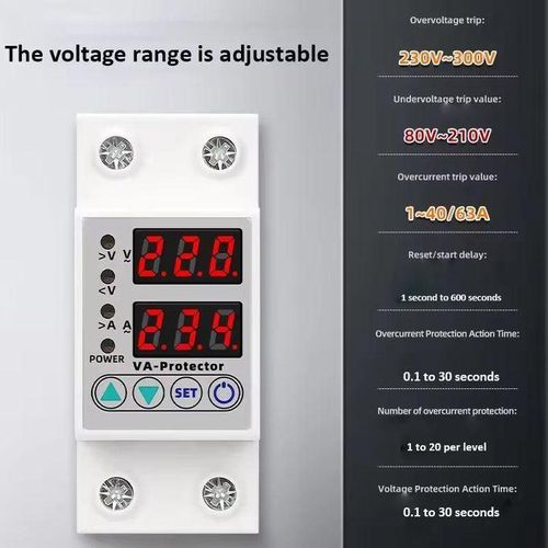 JORDY ELE 63A 220V Display DIN Rail Adjustable Over and Under Voltage Protection Device Protector Relay Over Current Protection(1-40A) - image 5