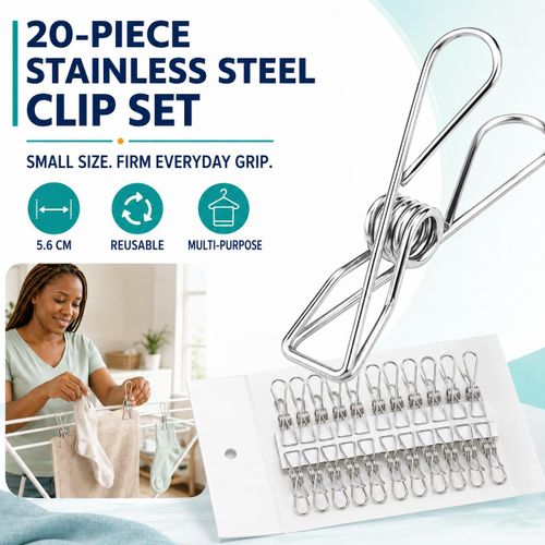 Generic 20PCS Stainless Steel Clothes Clips Strong Grip Laundry Pegs