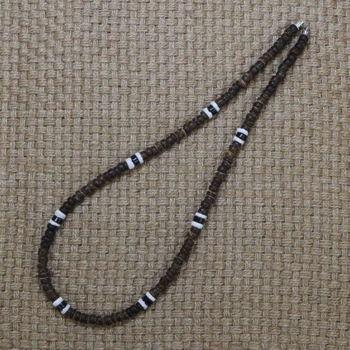 Men's Necklace Natural Coconut Beads White Natural Shell Black Stone  Coconut Shell and Black Wooden Bead Surfer Necklace - AliExpress