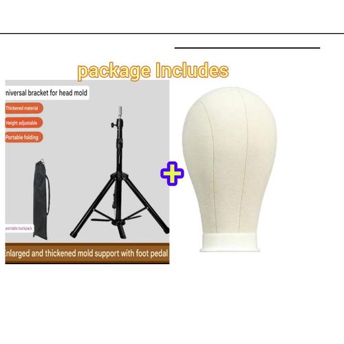 product_image_name-Generic-Canvas Mannequin Head With Wig Tripod Stand with Foot pedal -1