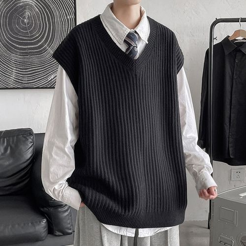 Knitted Cotton V-Neck Vest for Teens Uniform Pullover Sleeveless