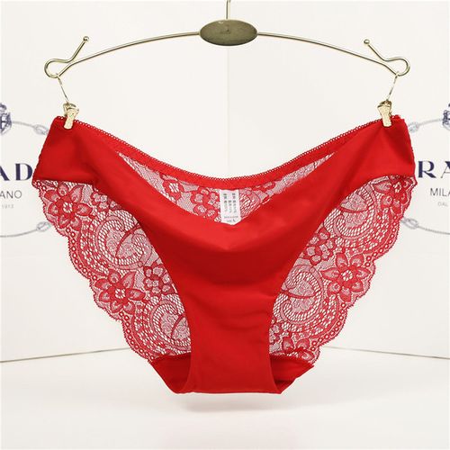 Generic 14 Colors Women's Invisible Underwear Spandex Crotch Intimate Women  Sexy Lace Black Floral Panties Seamless Panty(#Red)