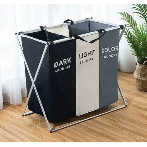 Generic Unique Laundry Bag 3 Sections For Dark And Light Laundry