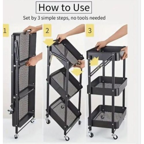 Generic 3 Tier Layer Foldable Multi-purpose Kitchen Trolley Storage Rack - image 2