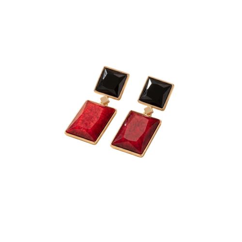 Fashion Black and red double-layer square geometric drop glazed earrings