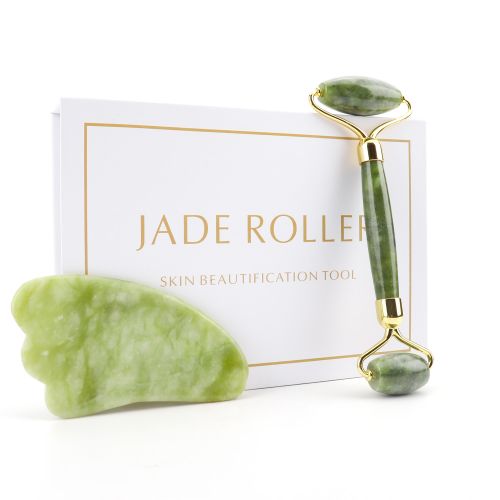 Natural Jade Roller Thin Face Massager Lifting Tools Slim Facial Gua Sha  Green Stone Anti-aging Wrinkle Skin Beauty Care Set Box