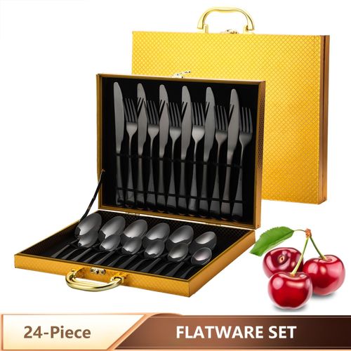 48-Piece Black Silverware Set with Organizer, Black Flatware Set